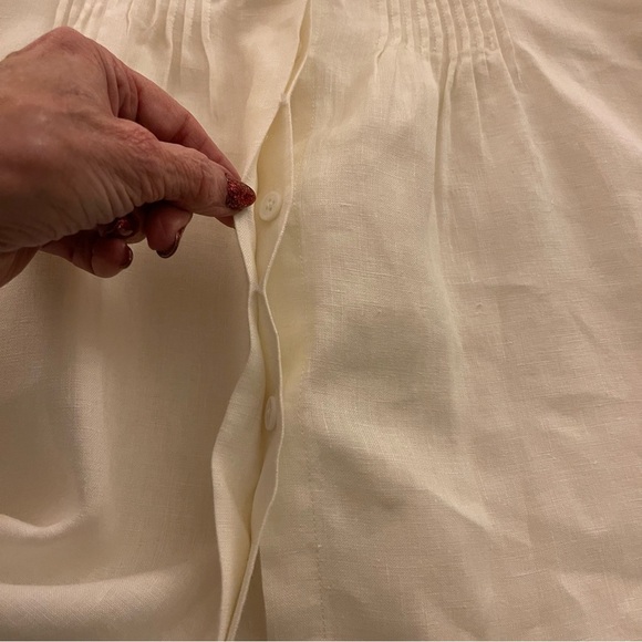 Vivid Linen Pleated Button Up Blouse With Roll Tab Sleeves Size Large - Picture 11 of 16